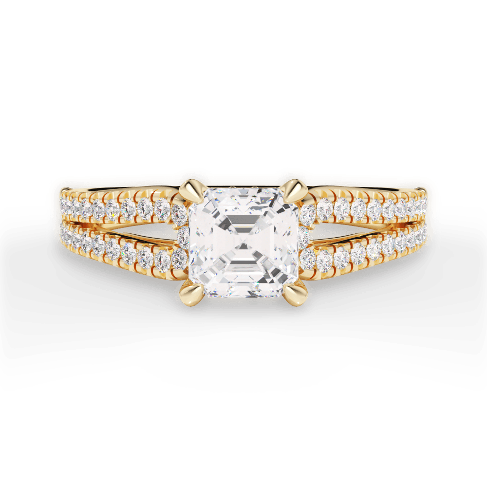 Jessica Asscher Cut Lab Grown Diamond 18Kt Yellow Gold Engagement Ring