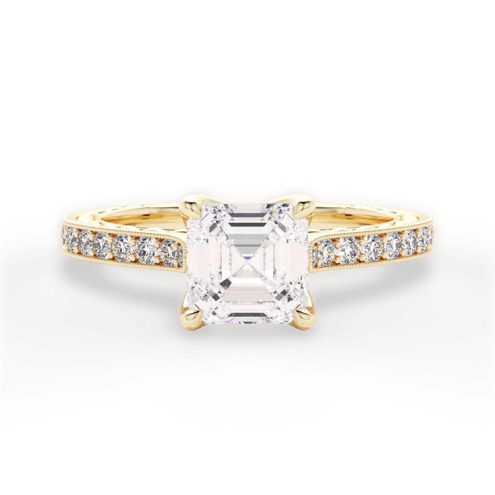 Gilda Asscher Cut Lab Grown Diamond 18Kt Yellow Gold Engagement Ring