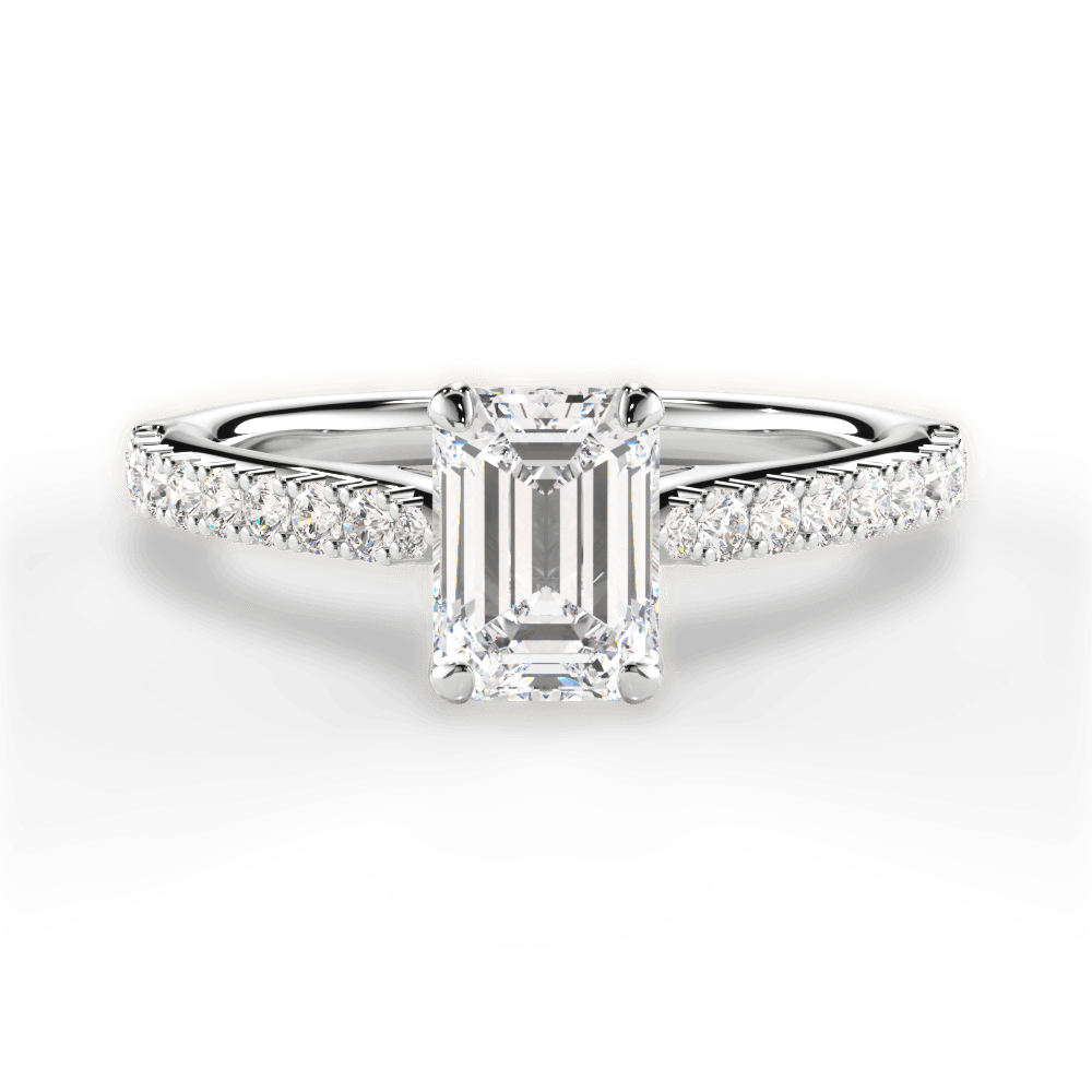 Frances Emerald Cut Lab Grown Diamond 14Kt White Gold Engagement Ring