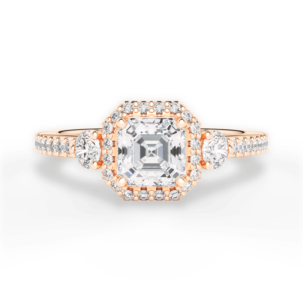 Julia Asscher Cut Lab Grown Diamond 18Kt Rose Gold Engagement Ring