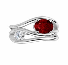 Load image into Gallery viewer, Color gem ring Chatham ruby 1/10ct diamond