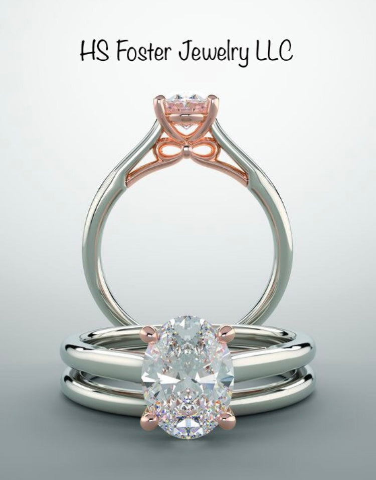 14kt white gold with Rose gold accent bridal set.