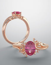 Load image into Gallery viewer, Rose gold ring with Lab grown ruby and diamonds.