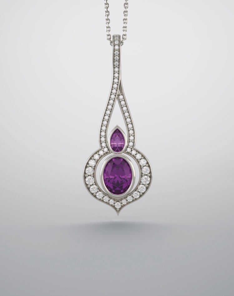 A pendant, continuum silver amethyst & imitation diamonds