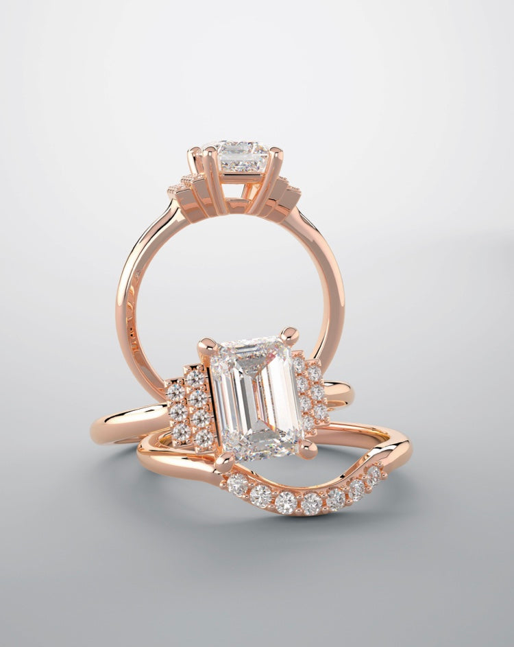 Bridal set, ring in rose gold and natural diamonds.