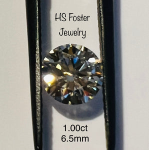 Moissanite, 1.00ct certified 6.5mm. FREE SHIPPING!