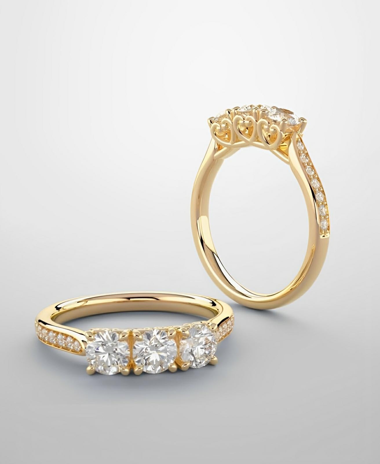 Diamond band 3 stone ring lab grown diamonds