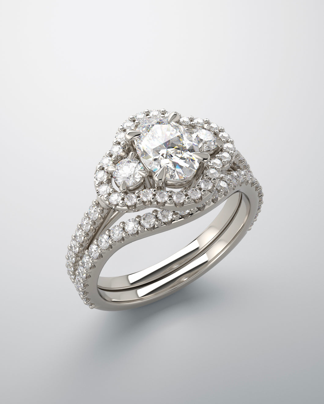 Bridal set continuum silver. Features lab grown diamonds