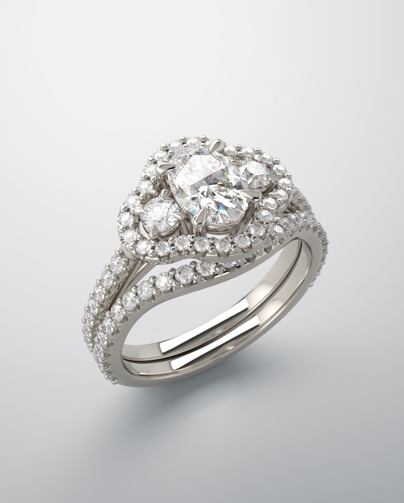 Bridal set continuum silver. Features lab grown diamonds
