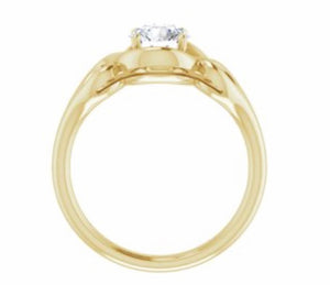 Diamond ring, yellow gold and moissanite fashion engagement ring