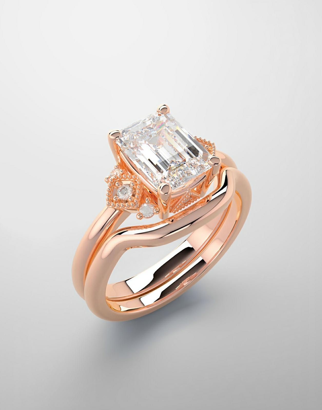 Bridal set engagement ring in rose gold and diamond