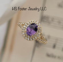 Load image into Gallery viewer, Yellow gold ring featuring Amethyst and Natural Diamonds .