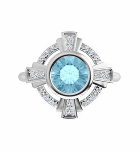 Color gem ring rose gold, blue topaz & diamonds