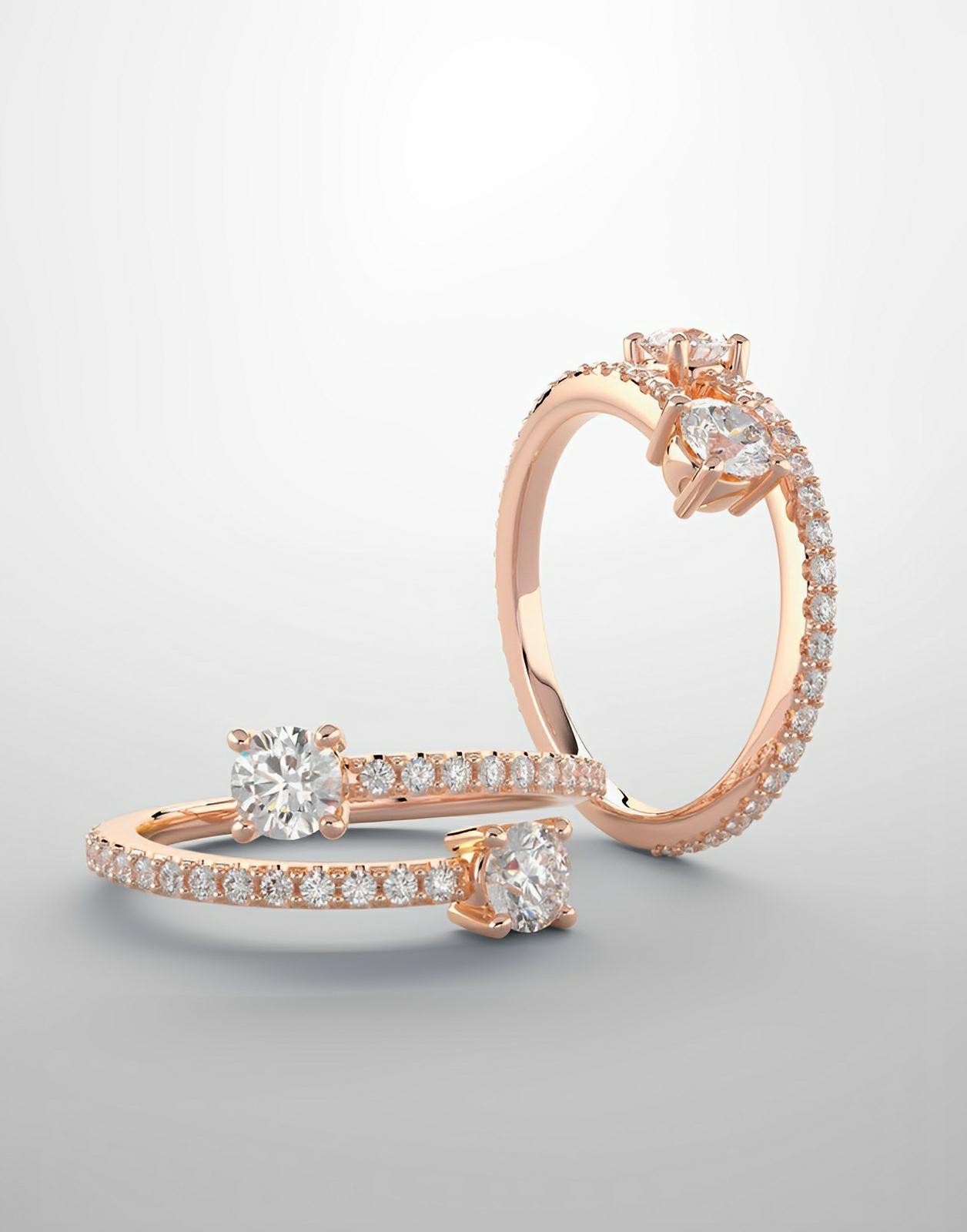 Diamond ring, rose gold and lab grown diamonds, fashion