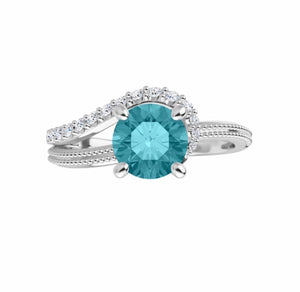 Color gem ring, 14kt rose gold aquamarine & diamonds