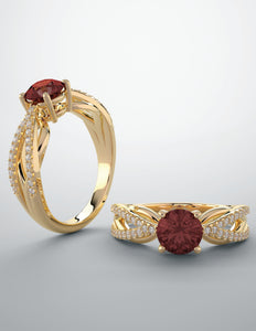 Color gem ring garnet lab grown diamonds