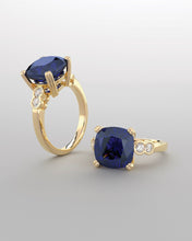Load image into Gallery viewer, Color gem ring, yellow gold imitation blue sapphire &amp; lab grown diamonds