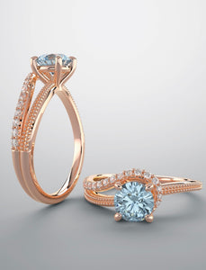 Color gem ring, 14kt rose gold aquamarine & diamonds