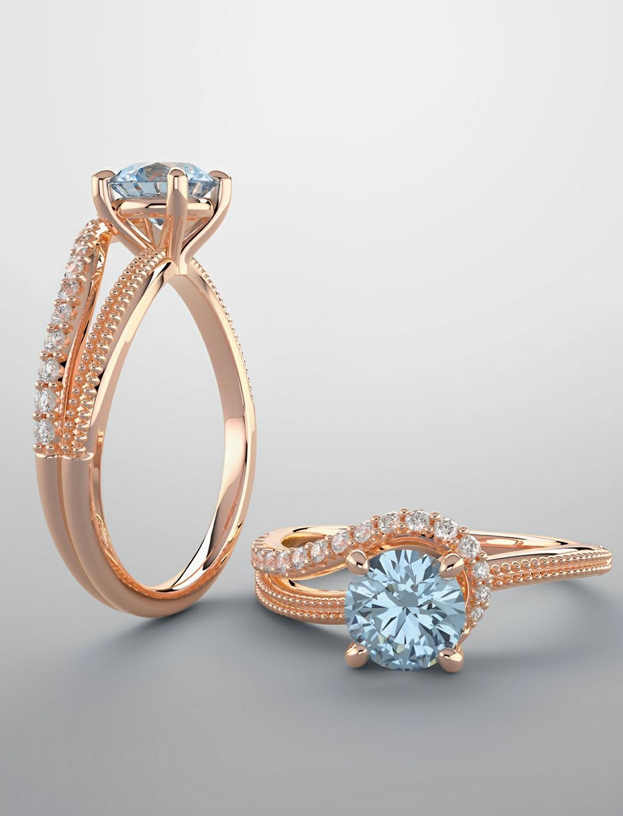 14kt rose gold ring with aquamarine & 1/3ctw diamonds