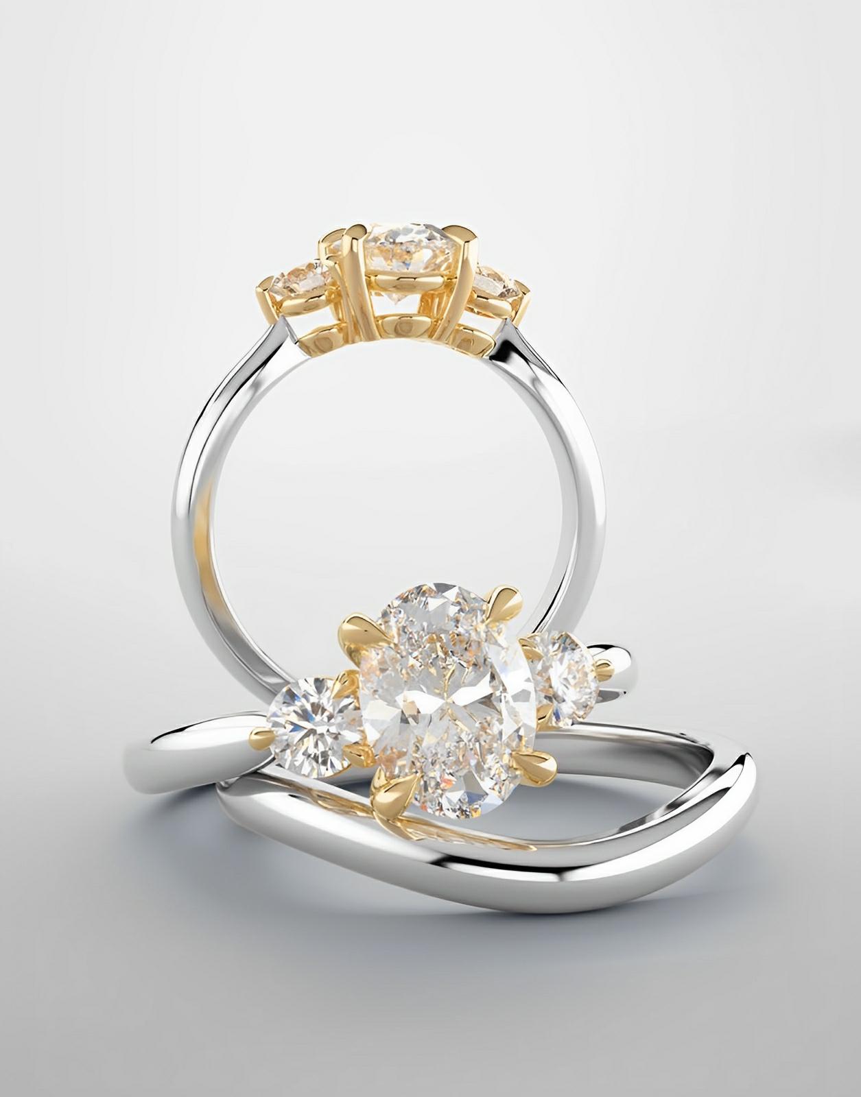 Bridal set engagement ring white and yellow gold accent with diamonds