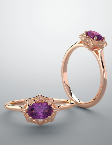 Color gem ring amethyst oval rose gold