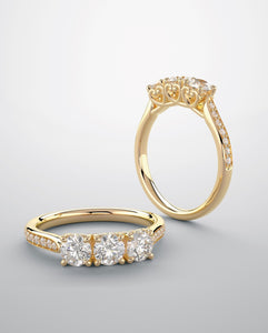 Diamond band 3 stone ring 18kt yellow gold
