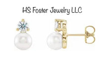 Load image into Gallery viewer, Pearl earrings with natural diamonds.