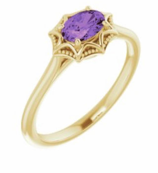 Color gem ring amethyst oval rose gold