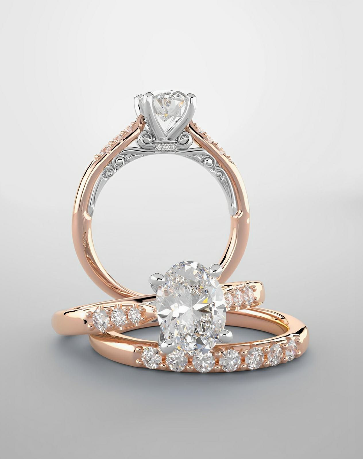 Bridal engagement rose and white gold featuring diamonds