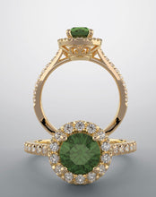 Load image into Gallery viewer, Color gem ring, Emerald halo with diamonds