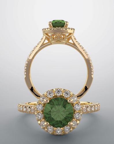 Color gem ring, Emerald halo with diamonds