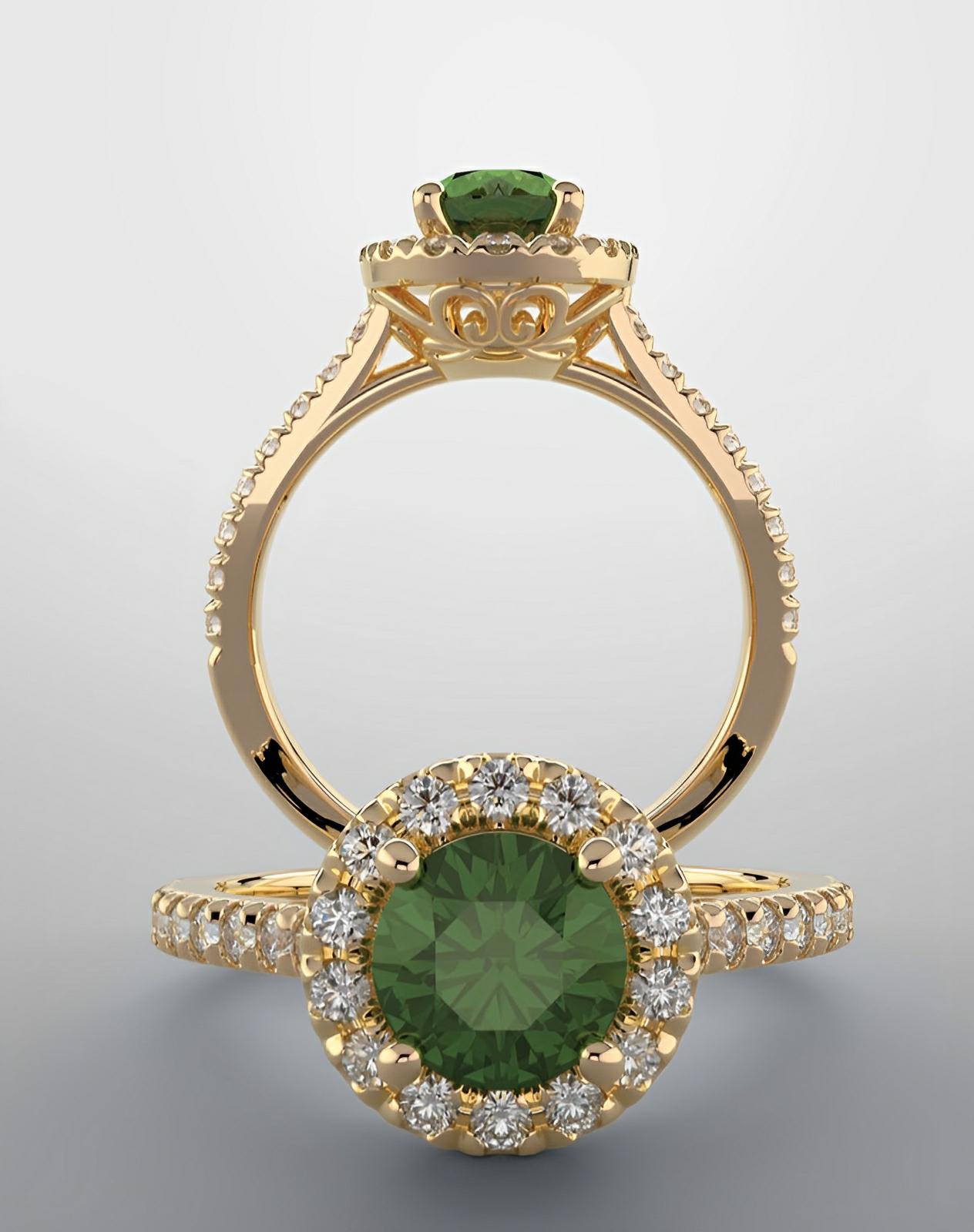 Color gem ring, Emerald halo with diamonds