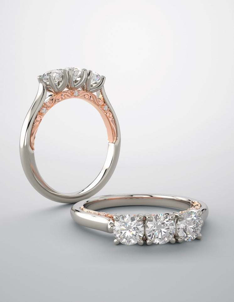 Diamond band 3 stone white and rose gold ring