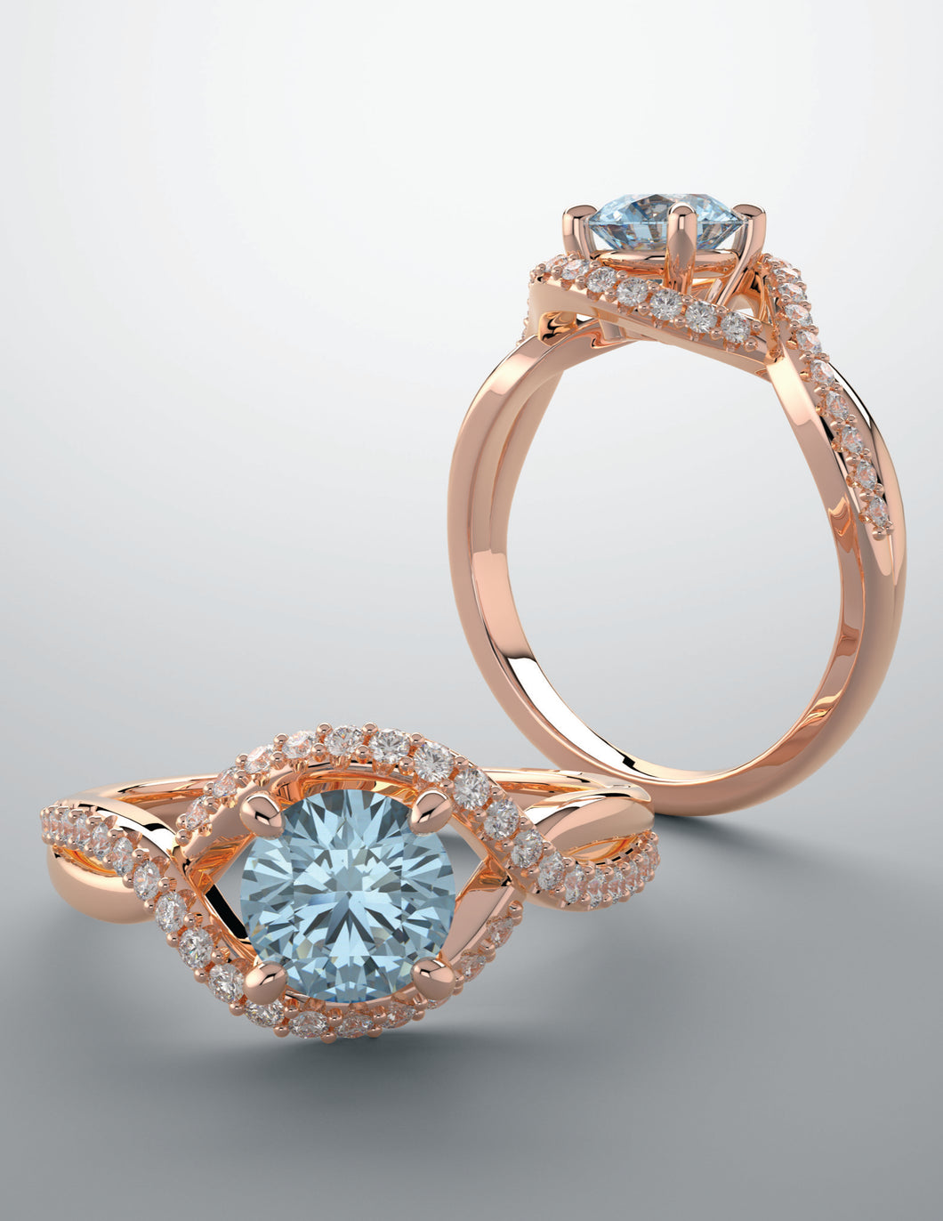 Color gem ring blue zircon and rose gold