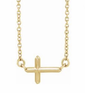 Necklace, sideways cross yellow gold