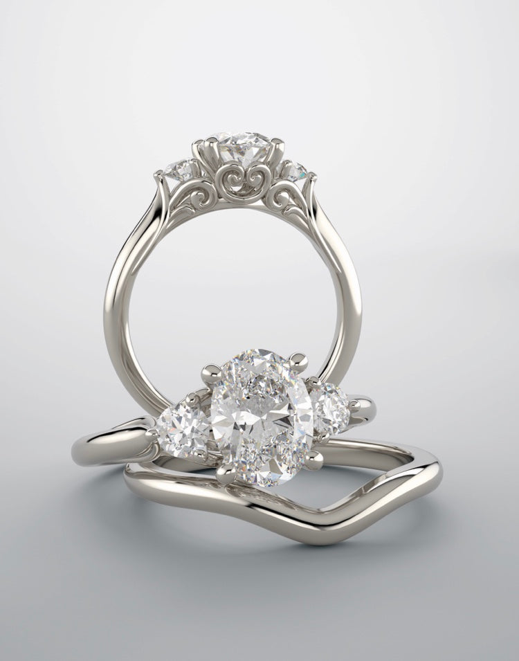 Bridal set, engagement ring in platinum and diamond