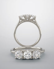 Load image into Gallery viewer, Diamond band, 3 stone ring with white gold and lab diamonds