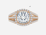 14kt yellow gold Lab grown cushion cut diamond ring.