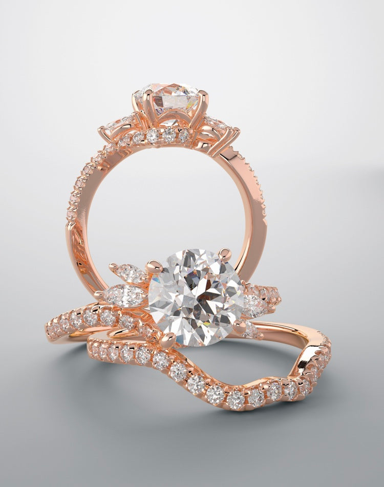 Bridal set, rose gold lab grown diamonds and natural diamonds