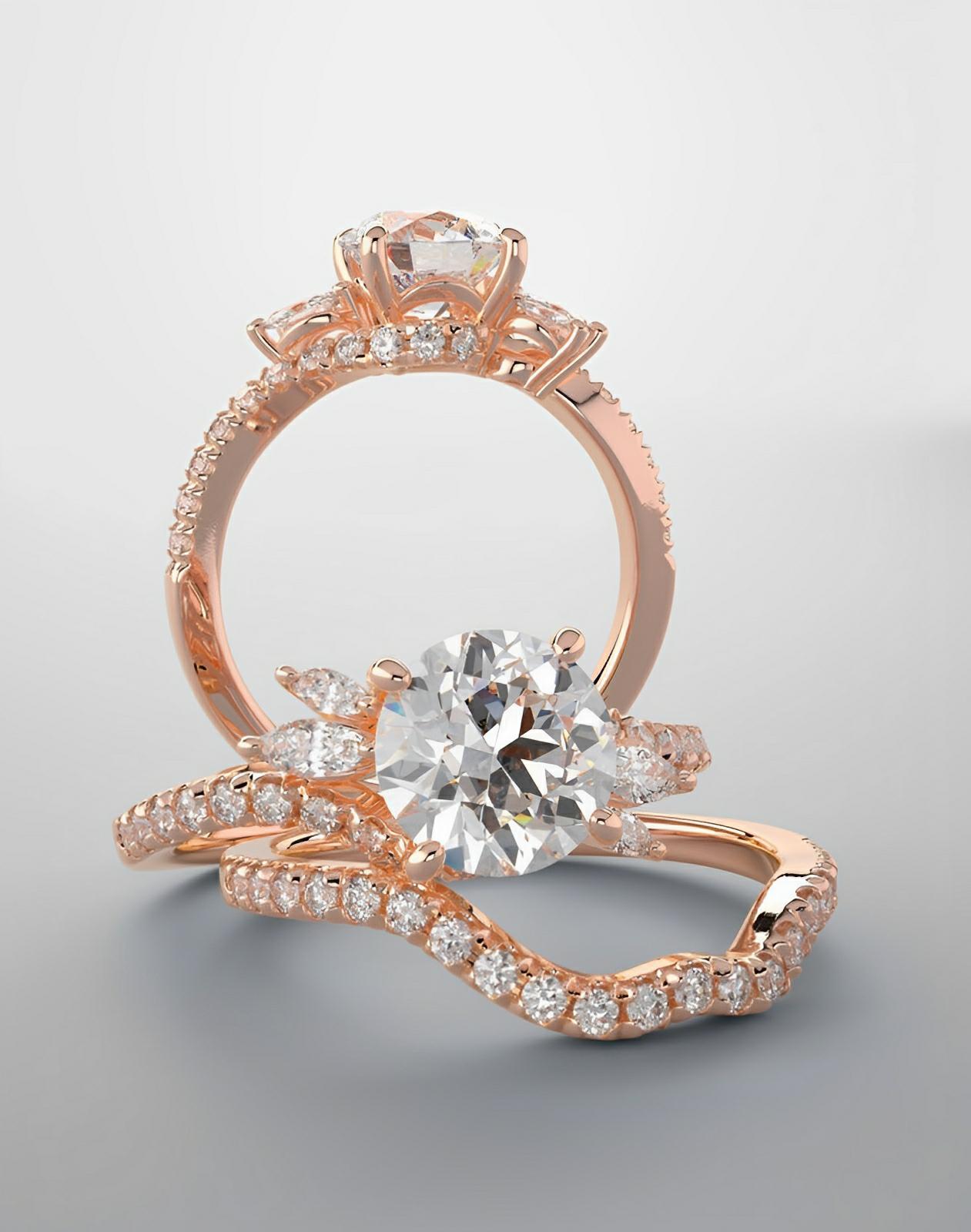 Bridal set, rose gold lab grown diamonds and natural diamonds