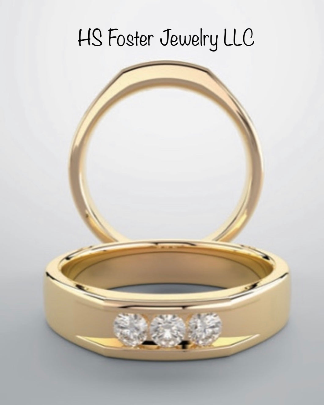 Yellow gold band with natural diamonds.