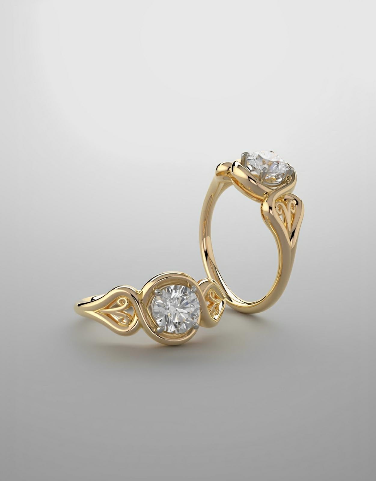 Diamond ring, yellow gold and moissanite fashion engagement ring