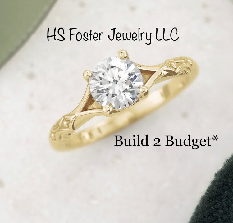 14kt yellow gold natural diamond engagement ring.