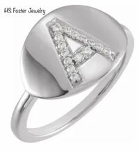 Load image into Gallery viewer, White gold natural diamond initial ring.