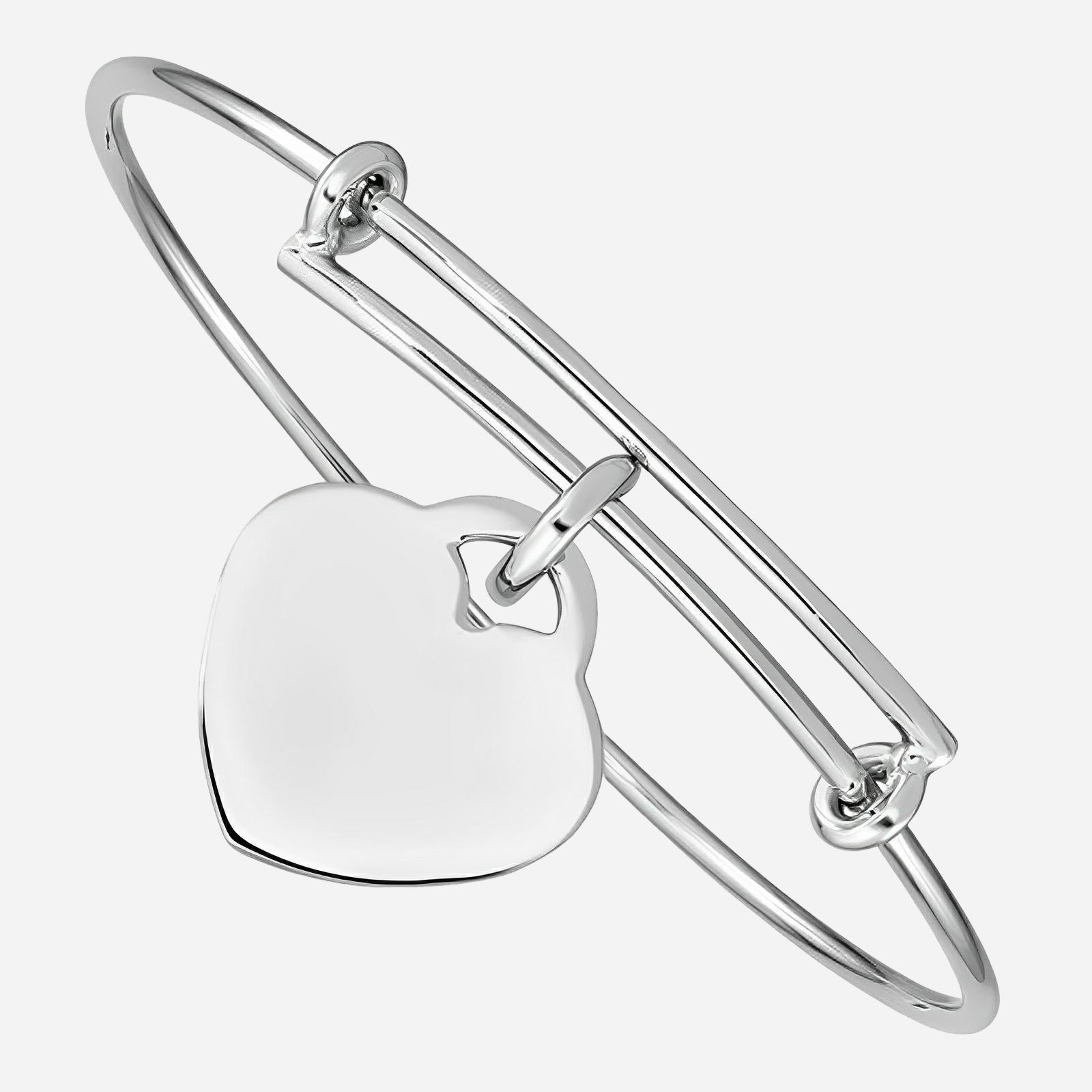 Sterling silver bangle bracelet with heart.