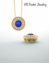 Load image into Gallery viewer, 14kt yellow gold Natural blue sapphire and diamond pendant.