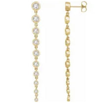 Load image into Gallery viewer, White gold bezel set Lab grown diamonds dangle earrings.