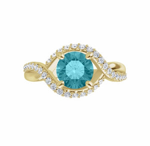 Color gem ring blue zircon and rose gold