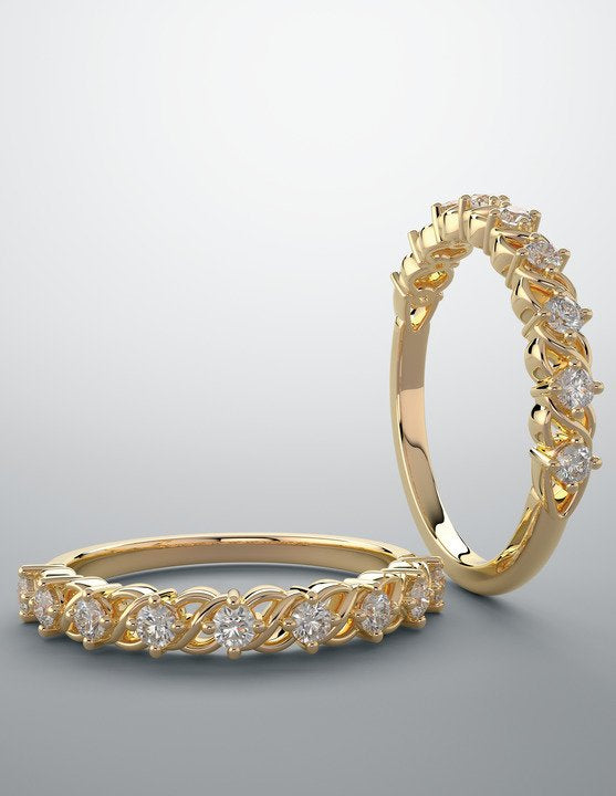 Diamond band, yellow gold and diamonds