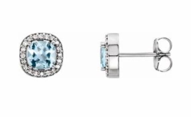 Color gem earrings blue topaz halo earrings